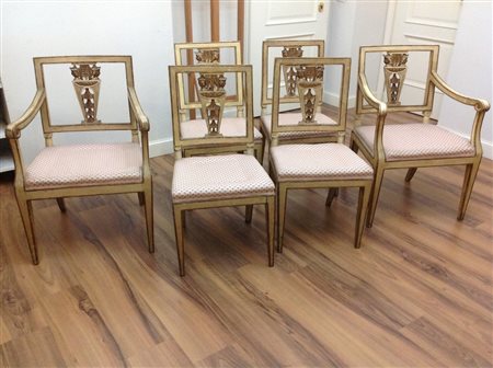 Gruppo di quattro sedie e due poltroncine - A set of four chairs and two armchairs