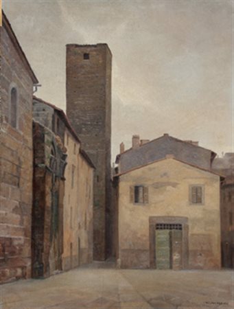 LAZZARO Walter Roma 1914 - Roma 1989 Viterbo XIII olio su tavola, cm. 70 x 50...