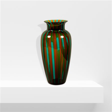 VeartVenezia, 1980 circah. 29 cm.vaso in vetro a canne verde e arancio, firma...