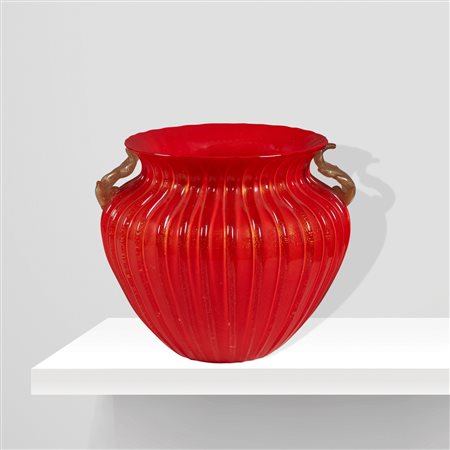 SegusoMurano , XX Sec.21x25 cm.vaso in vetro rosso e oro