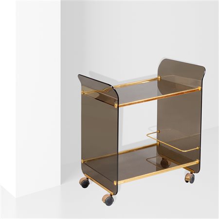 FiamItalia, anni 70-8071x68x42,5 cm.carrello in vetro fumè e ottone, difetti