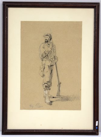 Ignoto "Soldato" disegno (cm 31x21) Iscritto in basso a sinistra. Timbro ed eti