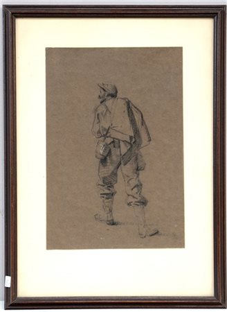 Ignoto "Cacciatore delle Alpi" disegno (cm 30.5x20.5) Timbro ed etichetta al re