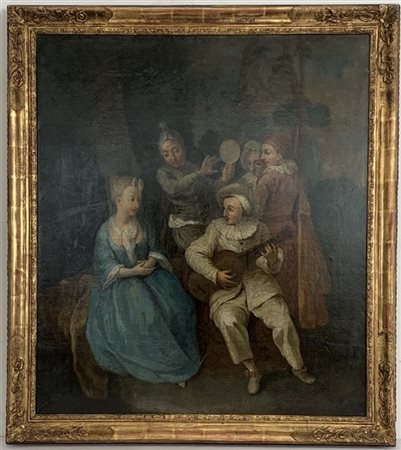 Scuola veneta del secolo XVIII "Serenata all'aperto" olio su tela (cm 90x80) In
