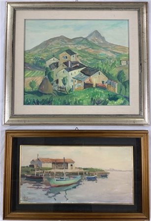 Lotto di due dipinti ad olio su tela raffiguranti un paesaggio montano di ignot