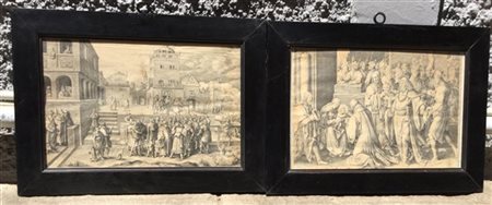 Coppia di stampe da Lucas Van Leyden "Cristo deriso" e "Adorazione dei Magi" (c