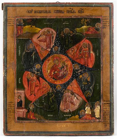Icona russa raffigurante Vergine del roveto ardente - XVIII secolo