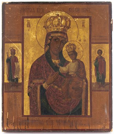 Icona russa raffigurante Madonna con Bambino e Santi - XIX secolo