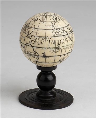 Mappamondo inglese con globo in avorio e  legno - fine XIX secolo