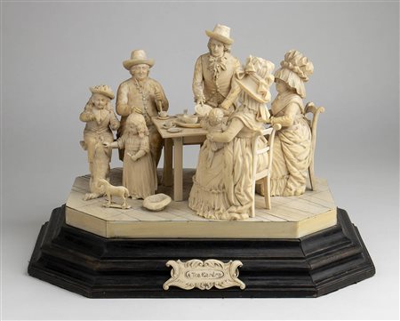 Gruppo scultoreo inglese  in avorio di raffigurante Tea Garden - ultimo quarto XIX secolo
