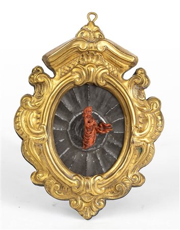 Scultura italiana in corallo con cornice in metallo - Napoli XVIII secolo