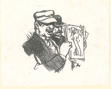 Due uomini con un'illustrazione, XIX secolo