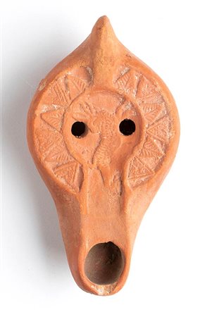 Roman African Oil Lamp with Running Hare, 4th - 6th century AD; height cm 4, length cm 11,5