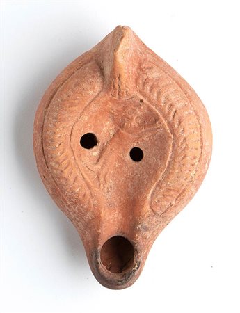 Roman African Oil Lamp with Running Lion, 4th - 6th century AD; height cm 4,6, length cm 12