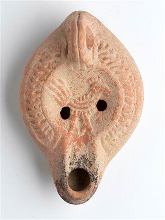 Roman African Oil Lamp with Rooster, 4th - 6th century AD; height cm 5,5, length cm 13