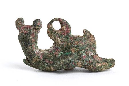 Roman Bronze Dolphin-Shaped Pendant, 1st - 2nd century AD; length cm 4,3