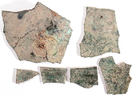 Group of Six Pieces of a Roman Military Diploma, 4th century AD; height max cm 9 - min cm 2, length max cm 10,9 - min 4