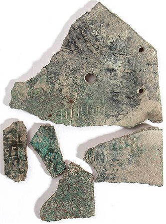 Group of Five Pieces of a Roman Military Diploma, 4th century AD; height max cm 9 - min cm 3,8, length max cm 11 - min cm 1,8