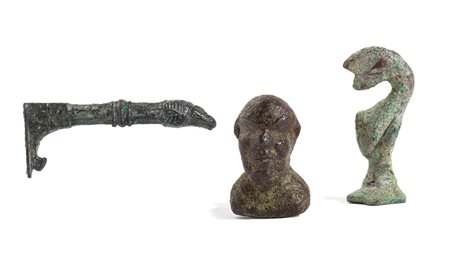 Group of Three Roman Bronze Decorative Elements, 1st - 3rd century AD; height max cm 5,5 - min cm 3,4