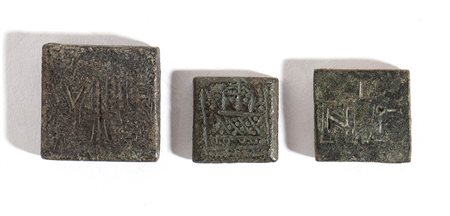 Group of Three Byzantine Bronze Weights, 8th - 11th century AD; length max cm 2,2 - min cm 1,5