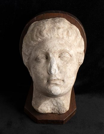 Roman Marble Head of a Woman, 1st century BC - 1st century AD; height (with wooden support) cm 16,8; height cm 21