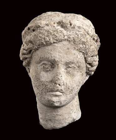 Roman Marble Head of Diana, 1st century BC - 1st century AD; height cm 15 (cm 19 with Iron support)