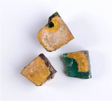 Three Byzantine Glass-Paste Mosaic Squares with Gold Leaf, 9th - 11th century; length max cm 2,3. 