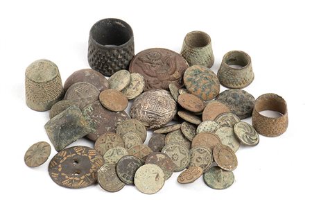 Group of Several Ancient Buttons and Thimbles, 16th - 20th century; height max cm 2,3; diam max cm 2,6 - min cm 1,1