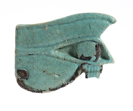 Egyptian Faience Wadjet Big Amulet, New Kingdom, Dynasty XVIII-XX, 1550 - 1070 BC; length cm 6, height cm 4,5