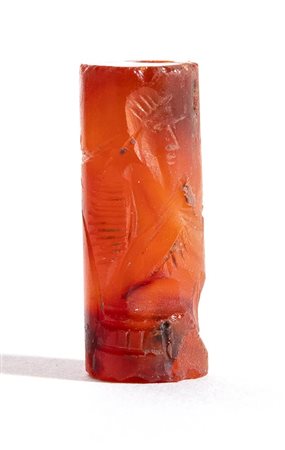 Neo-Assyrian or Neo-Babylonian Carnelian Cylinder Seal, 7th - 6th century BC; height cm 2,2, diam. cm 0,9