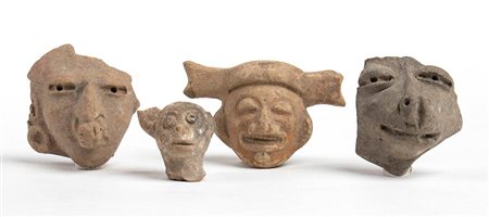 Collection of four Terracotta Heads, Mexico, Teotihuacan Culture, ca. AD 1000; height max cm 4,6- min cm 3,2