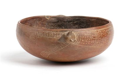 Bowl with Jaguar running around the rim, Ecuador, Bahia Culture, ca. 500 BC - AD 500; height cm 7, diam. cm 16, length max cm 18