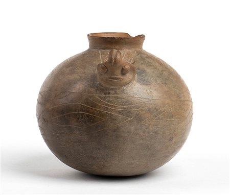 Olla with Snake running around the rim, Ecuador, Bahia Culture, ca. 500 BC - AD 500; height cm 12,8, diam. cm 5