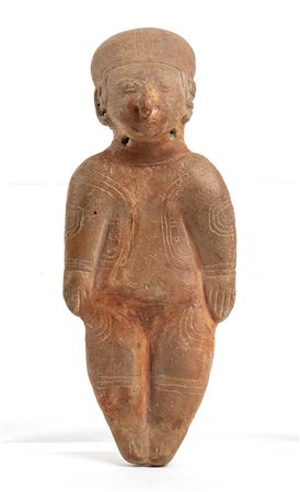 Terracotta Ocarina in the shape of a Sciaman, Ecuador, Bahia Culture, ca. 500 BC - AD 500; height cm 27,3