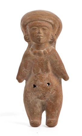 Terracotta Antropomorphic Ocarina, Ecuador, Bahia Culture, ca. 500 BC - AD 500; height cm 16