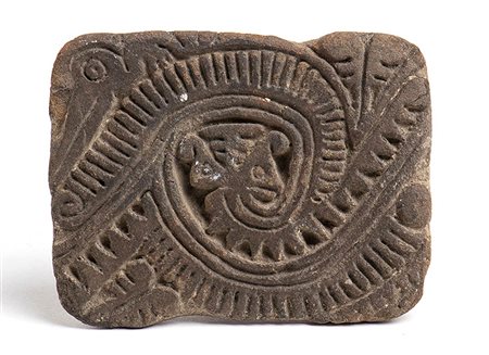 Terracotta Pintadera with the Feathered Serpent, Colombia and Ecuador, Tumaco-La Tolita Culture, ca. 4th century BC - 5th century AD; height cm 4, length cm 8