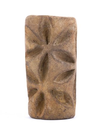 Terracotta cylindrical pintadera, Colombia and Ecuador, Tumaco-La Tolita Culture, ca. 4th century BC - 5th century AD; height cm 7