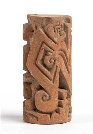 Terracotta cylindrical pintadera, Colombia and Ecuador, Tumaco-La Tolita Culture, ca. 4th century BC - 5th century AD; height cm 6