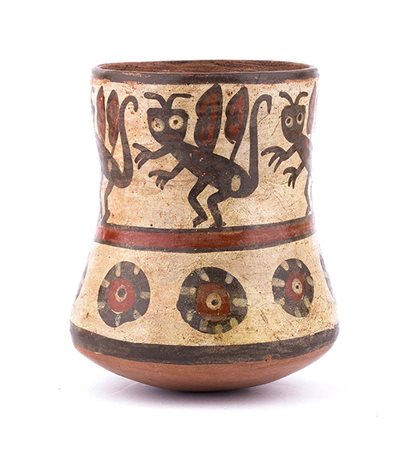 Polychrome ritual beaker, Peru, Nazca Culture, ca. 2nd - 6th century AD; height cm 12