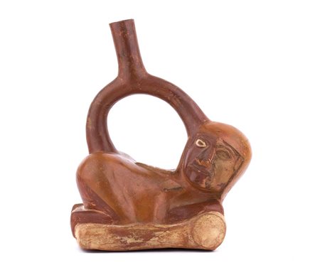 Female stirrup-spouted bottle, Peru, Moche Culture, ca. 4th - 6th century AD; height cm 24,5.