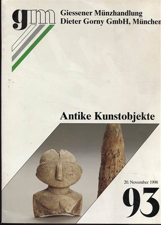 GIESSENER  MUNZHANDLUNG. -  Antike Kunstobjekte. Munchen, 20 – November, 1998.  Pp. 38,  nn. 3001 – 3177, ill. nel testo. ril. ed. buono stato.<br>