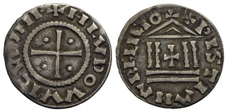 GERMANIA - Ludovico I il Pio (814-840) - Denaro - Croce - R/ Tempio - (AG g. 1,1) R MEC 1, 794/800<b