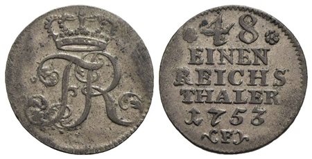 GERMANIA - PRUSSIA - Federico II (1740-1786) - 1/48 di tallero - 1753 F - MI Kr. 225<br>SPL