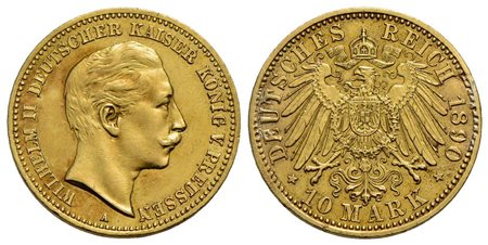 GERMANIA - PRUSSIA - Guglielmo II (1888-1918) - 10 Marchi - 1890 A - AU Kr. 520<br>SPL/SPL+