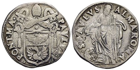 ROMA - Paolo V (1605-1621) - Testone - Stemma semiovale - R/ San Paolo con spada; a s. stemma Bonann