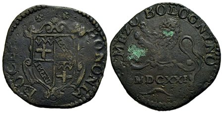 BOLOGNA - Gregorio XV (1621-1623) - Mezzo bolognino - 1621 - Stemma a targa semiovale - R/ Mezzo leo