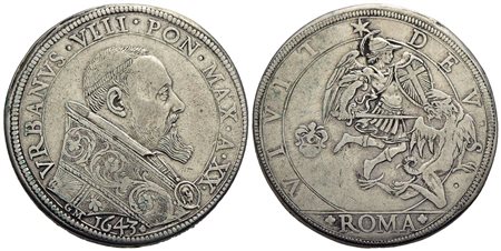 ROMA - Urbano VIII (1623-1644) - Piastra - 1643 A. XX - Busto a d. con piviale a fiorami - R/ San Mi