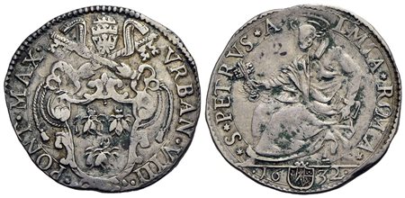 ROMA - Urbano VIII (1623-1644) - Testone - 1632 - Stemma - R/ San Pietro seduto - (AG g. 9,43) Ser. 