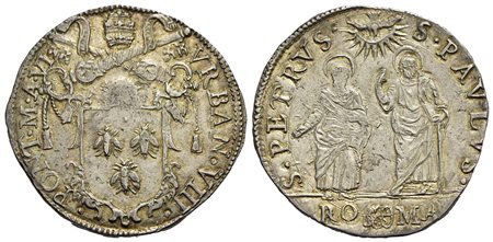 ROMA - Urbano VIII (1623-1644) - Testone - A. VI - Stemma sormontato da chiavi e tiara - R/ San Piet