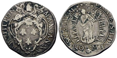 ROMA - Urbano VIII (1623-1644) - Testone - A. XX - Stemma - R/ L'Immacolata entro elisse radiante - 